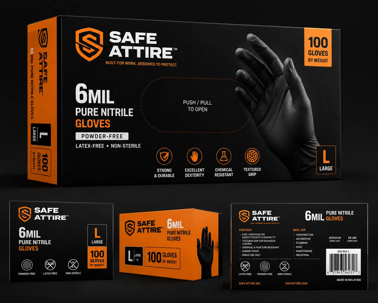 6 Mil Pure Nitrile Disposable Gloves – Powder-Free (100 Count)